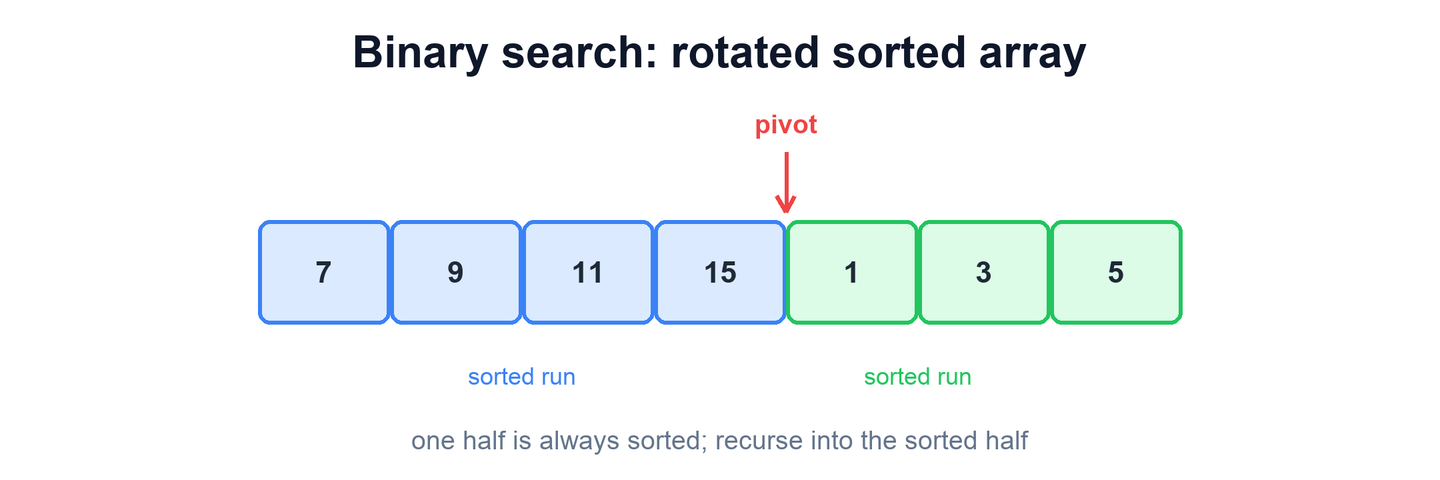 Rotated sorted array split at the pivot into two sorted runs